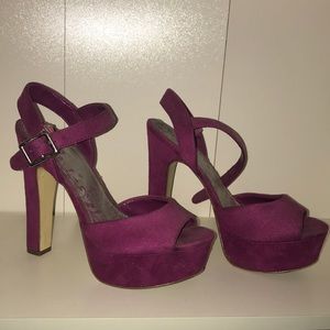 Purple Open Toe Platform Pumps